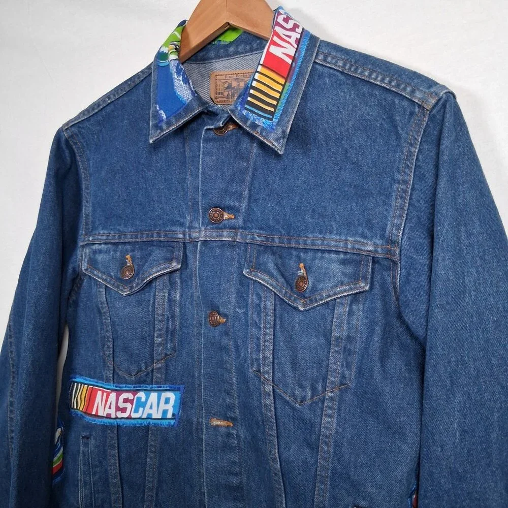 Reworked NASCAR Jean Jacket Size 40 Race Car Auto Racing Upcycled Denim - Picture 12 of 16